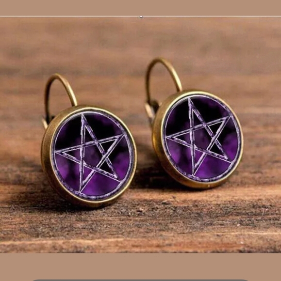 Bronze Clip on pentagram earrings